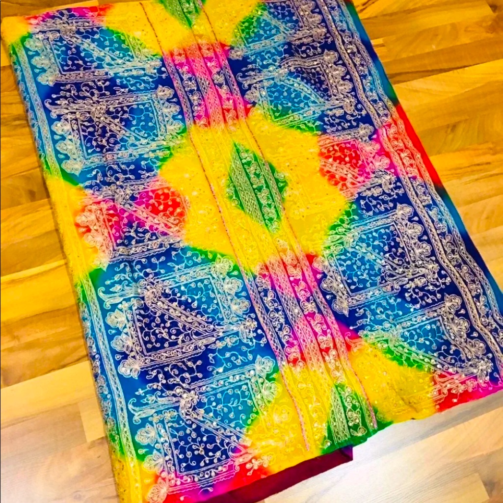 Nwt Rainbow Multicolor Embroidered And Sequin Sari